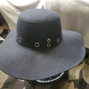 Wide brim floppy black hat silver detail